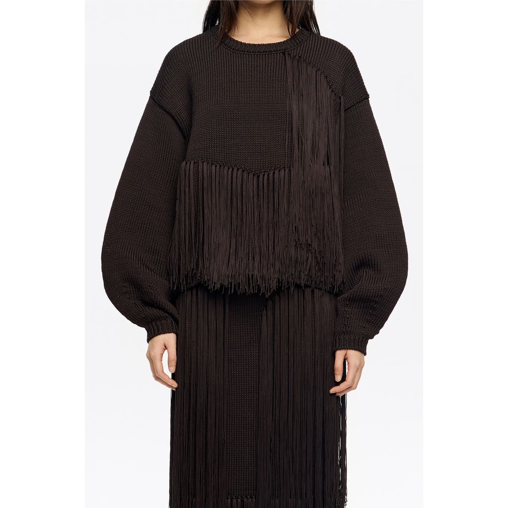 Bimba Y Lola Fringed Balloon Sweater In Brown