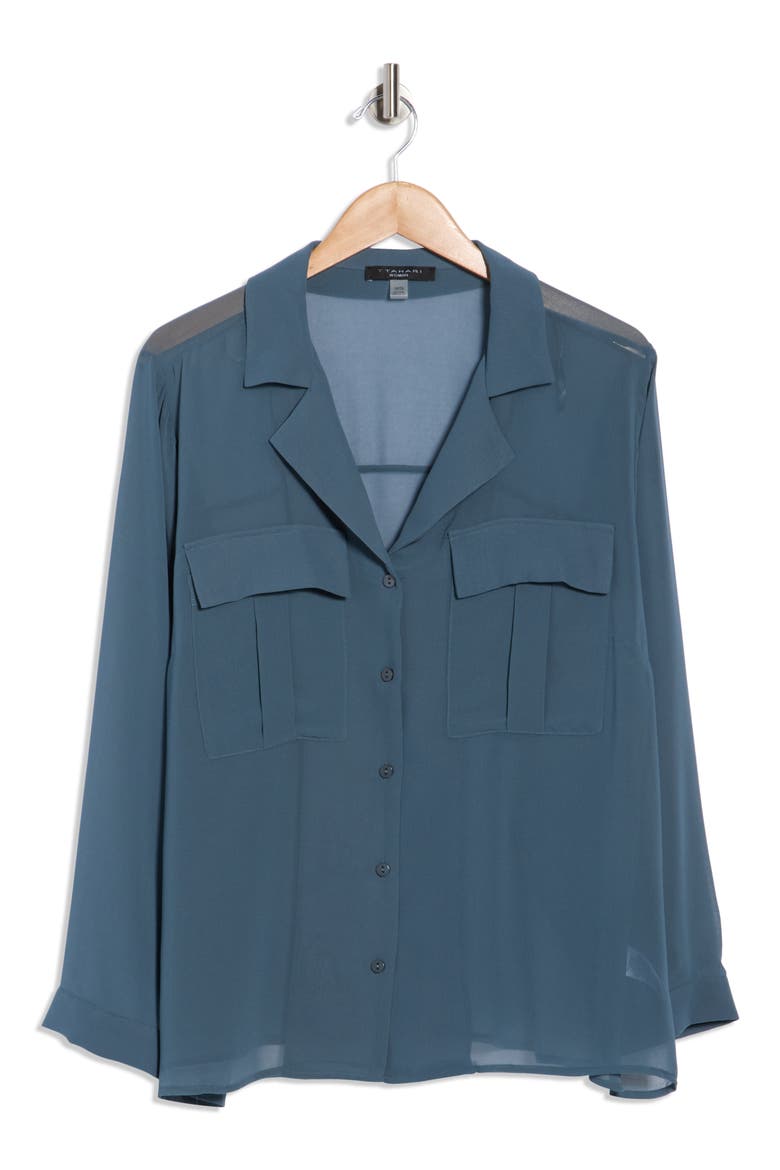 Long Sleeve Crop Utility Button-Up Shirt, Alternate, color, DEEP SLATE BLUE