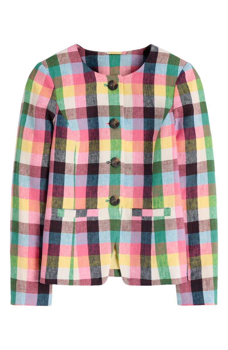 Boden Hampstead Linen Blazer, Alternate, color, Soft Yellow Pink Multigingham