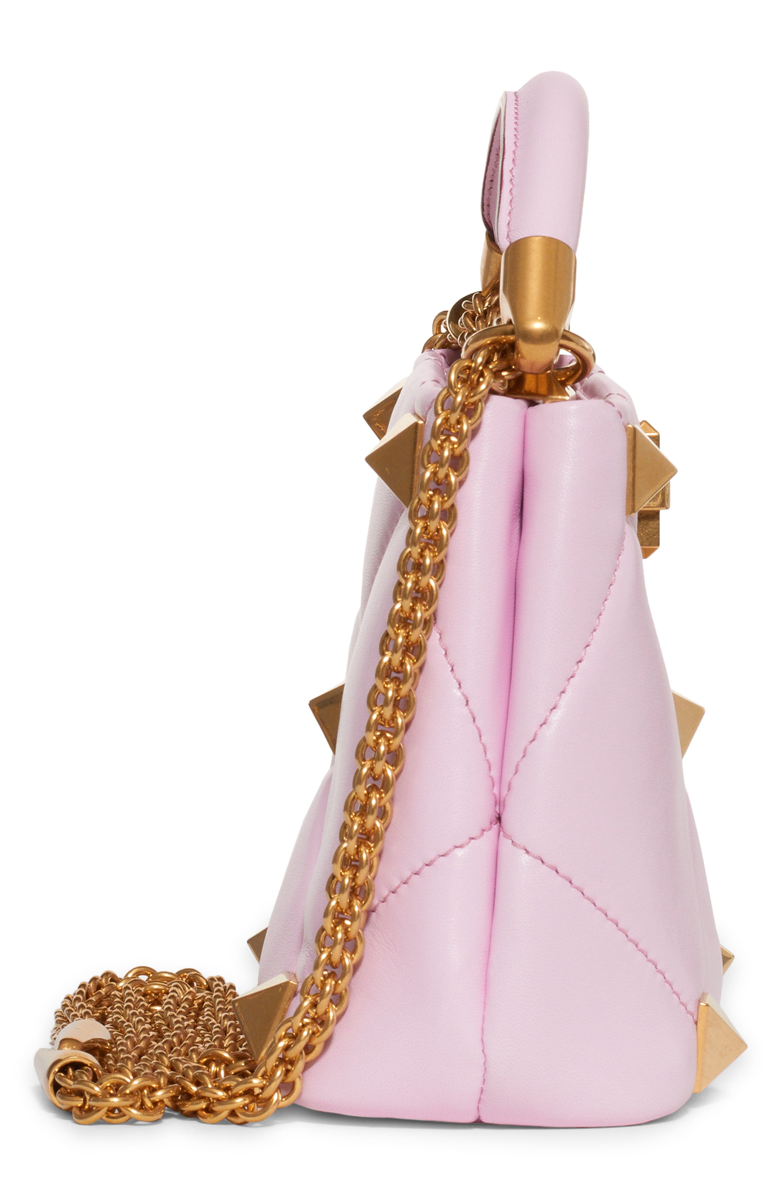 Mini Roman Stud Matelassé Leather Top Handle Bag, Alternate, color, PALE PINK