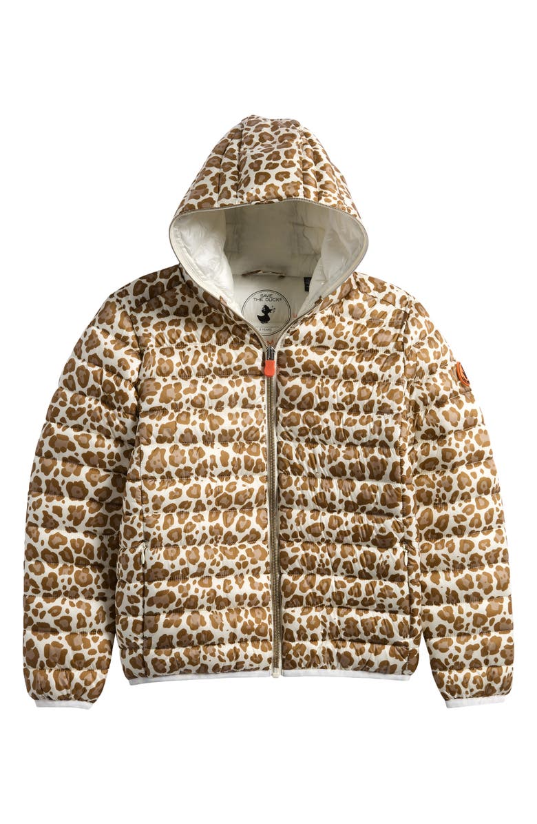 Save The Duck Kids' Leopard Print Hooded Puffer Jacket, Main, color, Leopard Print