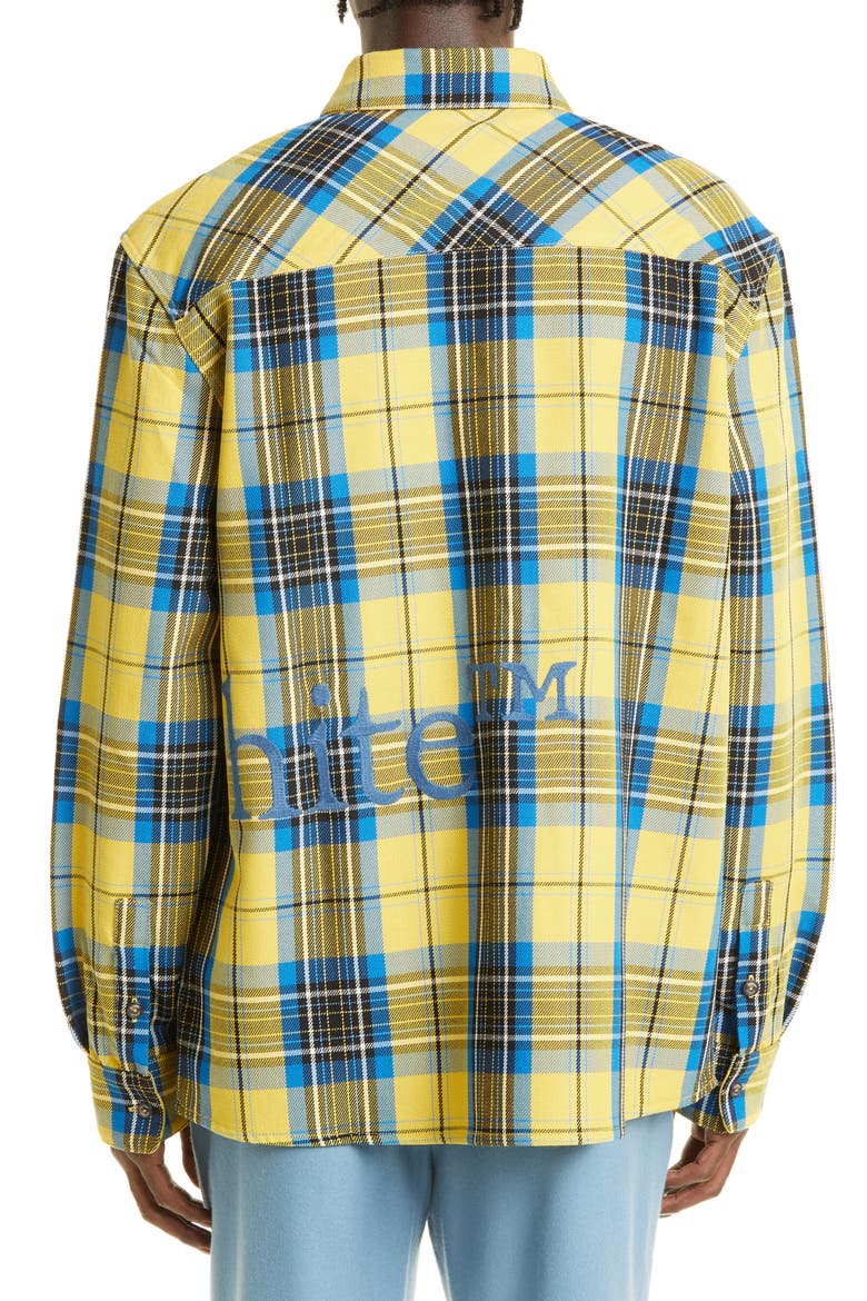 Embroidered Logo Check Virgin Wool Button-Up Shirt, Alternate, color, YELLOW/ BLUE