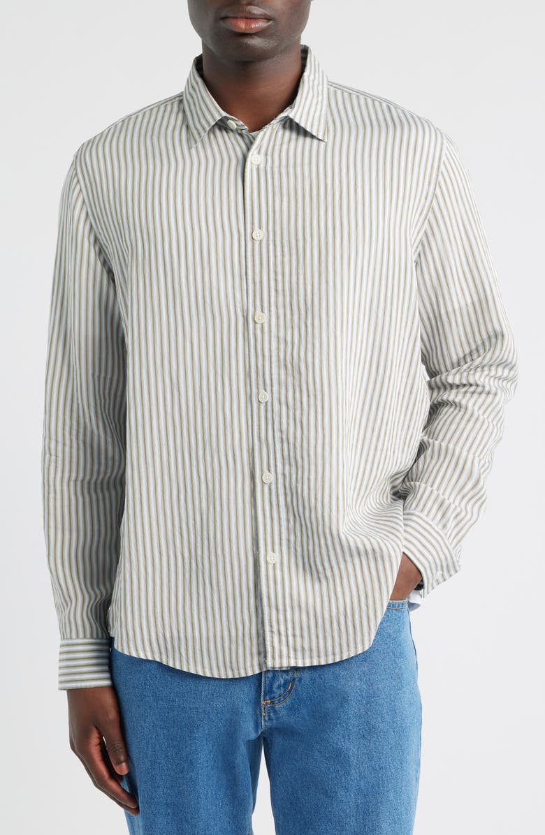 Wax London Shelly Stripe Button-Up Shirt, Alternate, color, Sage