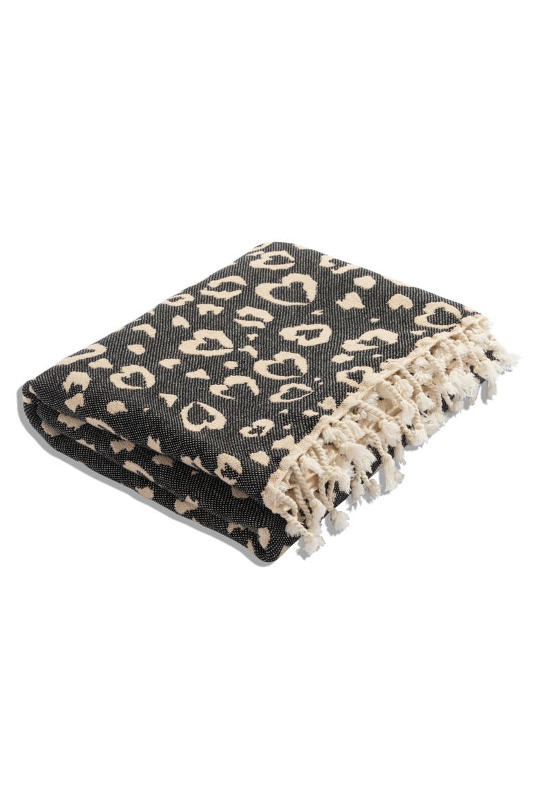 Leopard Heart Organic Cotton Medium Weight Throw Blanket, Alternate, color, Black