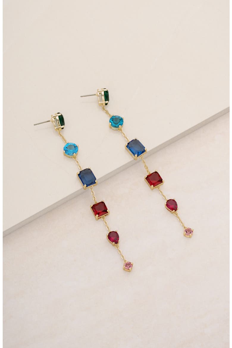 Rainbow Linear Drop Earrings, Alternate, color, GOLD MULTI