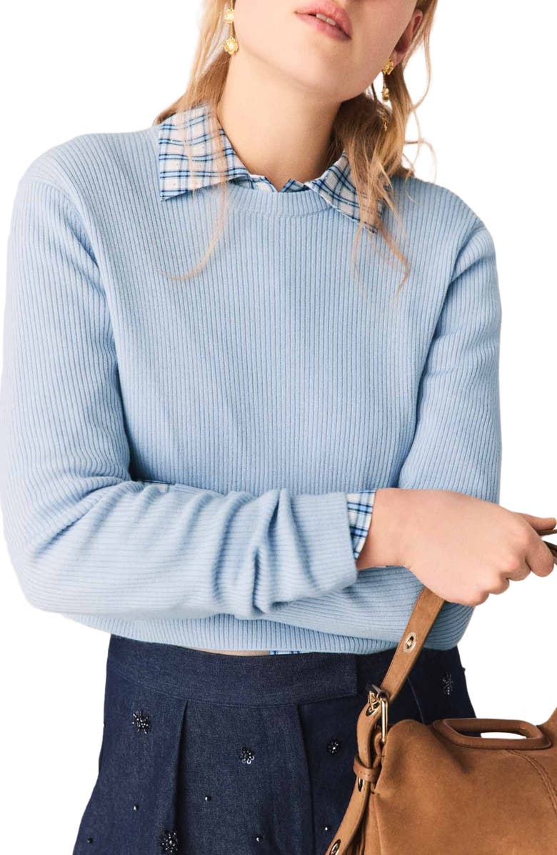 maje Jewel-button back sweater, Alternate, color, Blue Sky