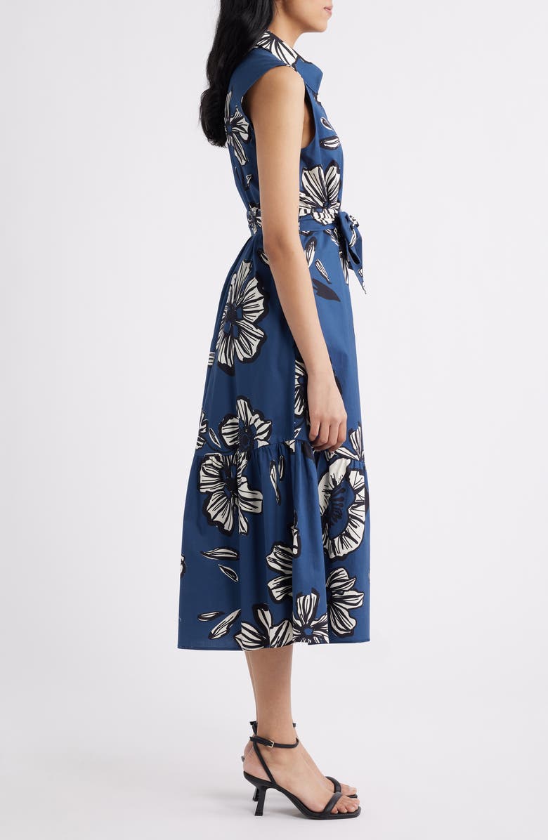 Sam Edelman Floral Tie Belt Cotton Midi Shirtdress, Alternate, color, Navy