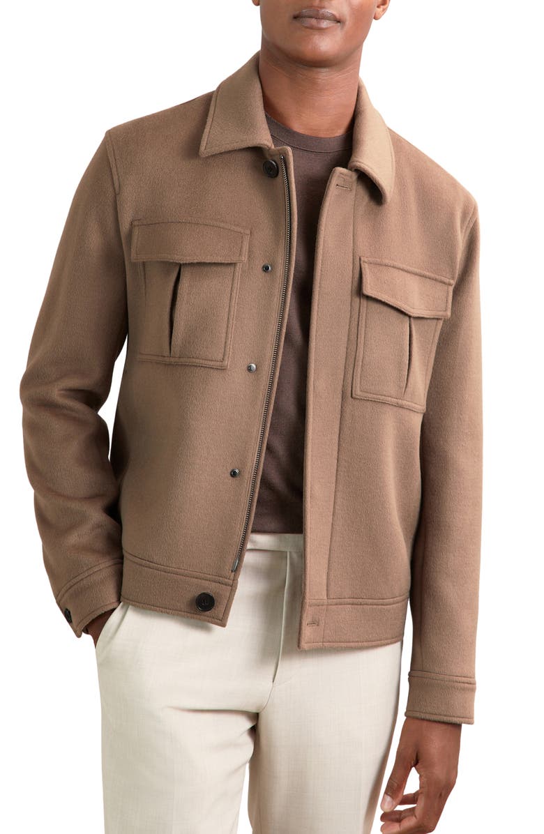 Reiss Perisil Felted Wool Blend Zip Jacket, Main, color, Dark Brown