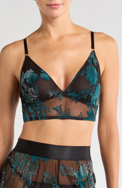 KILO BRAVA Floral Embroidered Longline Bralette in Black Emerald 