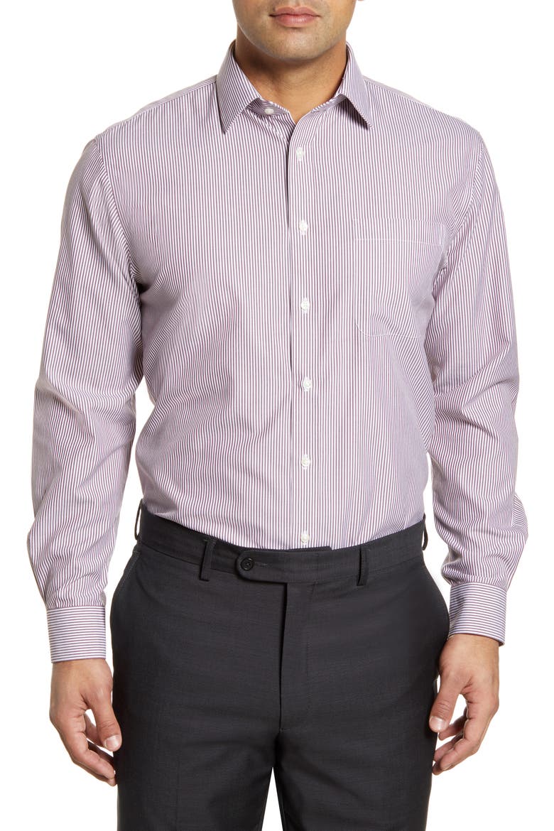 Smartcare Traditional Fit Stripe Dress Shirt, Main, color, BURGUNDY LONDON