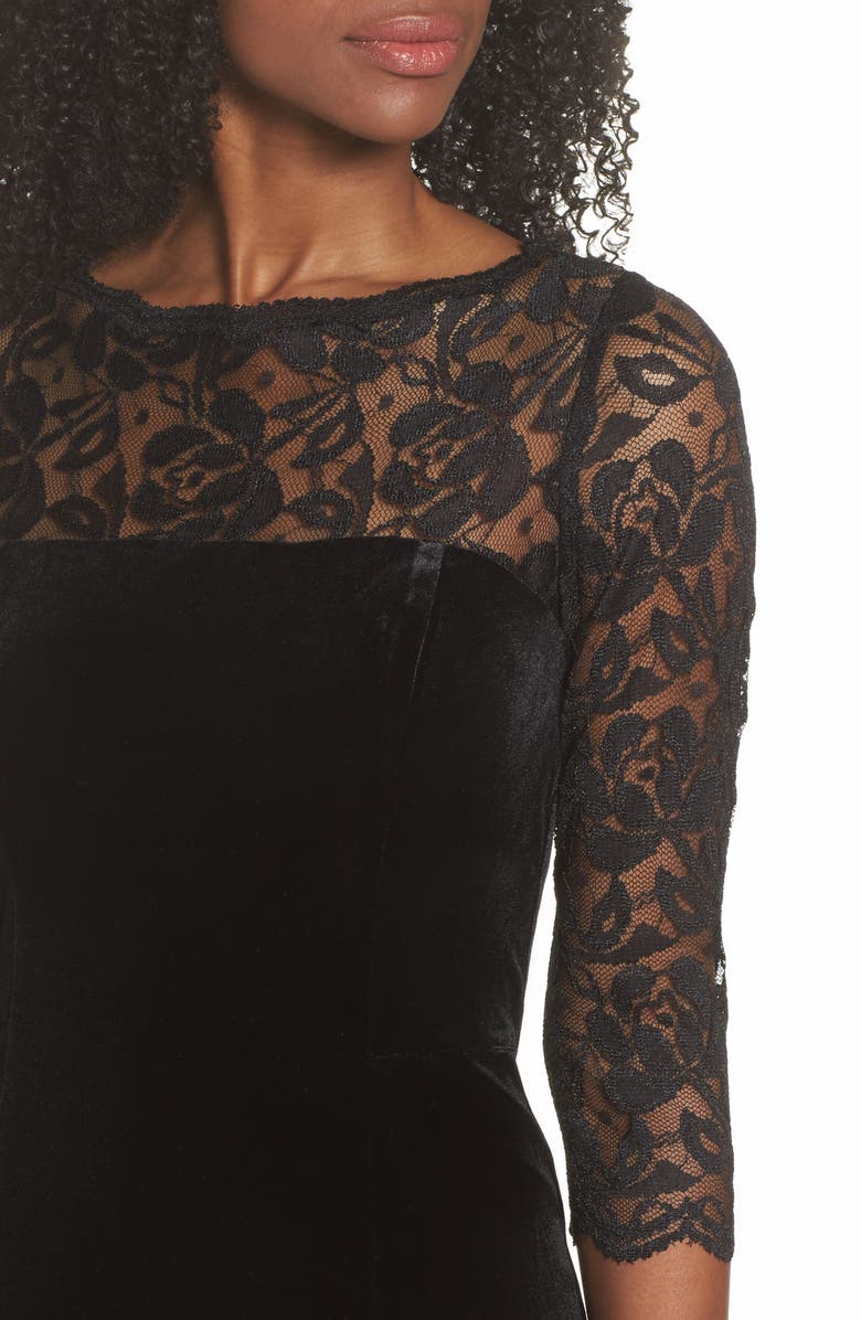 Eliza J Lace & Velvet Sheath Dress, Alternate, color,
