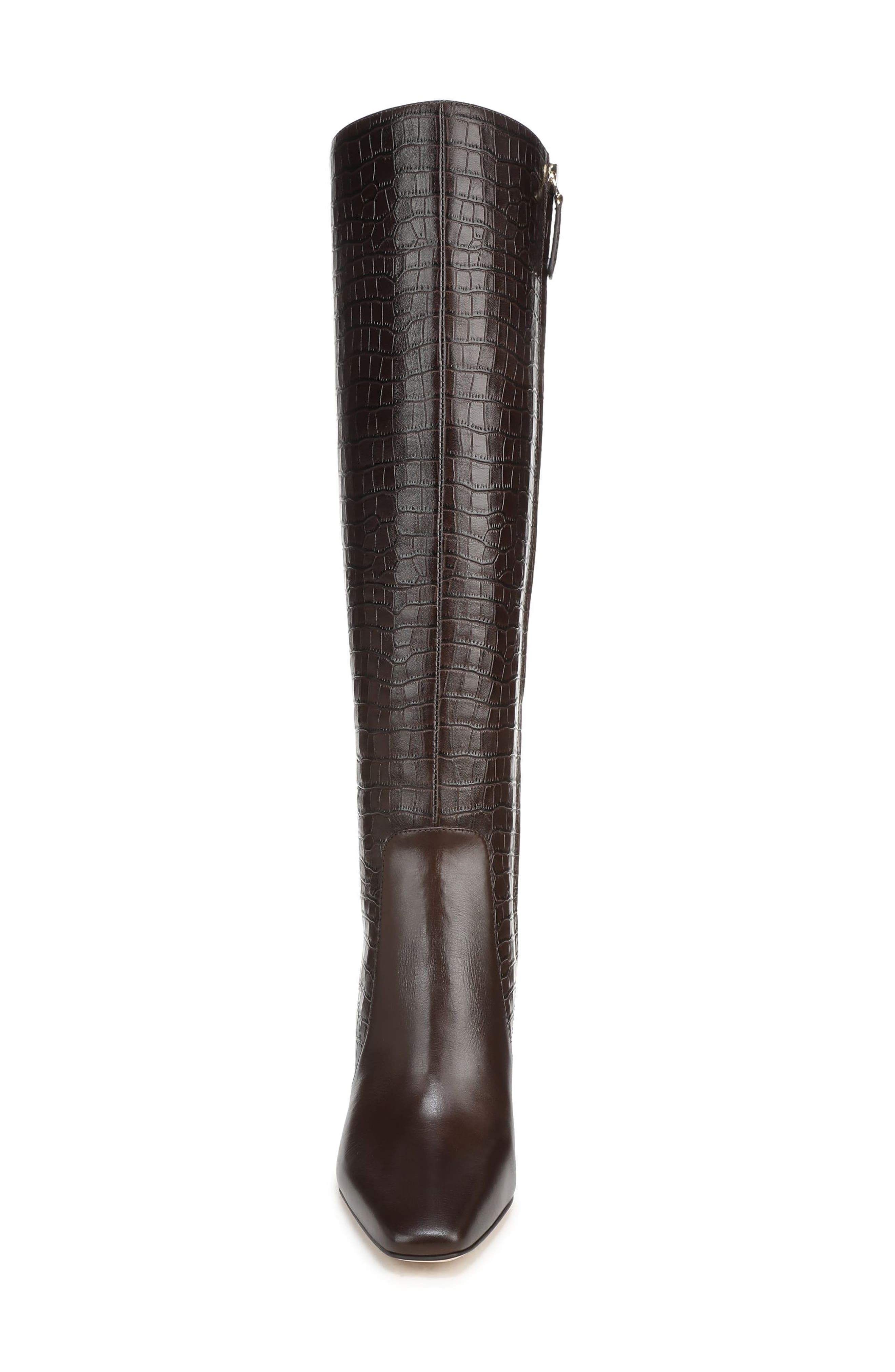 Hadley Croc Embossed Leather Knee High Boot, Alternate, color, COFFEE BEAN