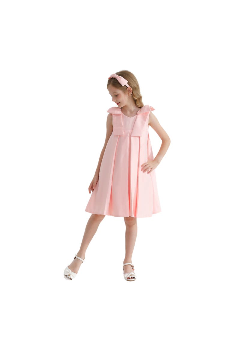 Palermo Satin Bow Pleated Dress, Alternate, color, Pink