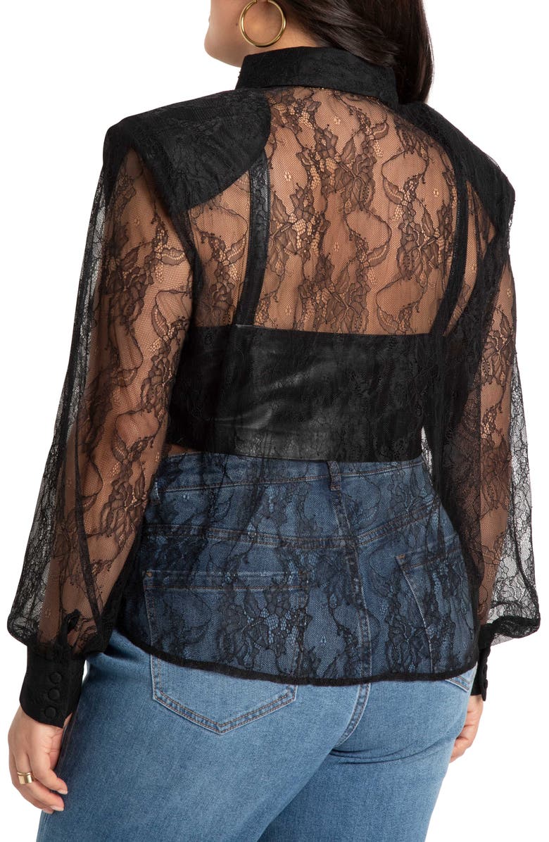ELOQUII Sheer Lace Blouse, Alternate, color,