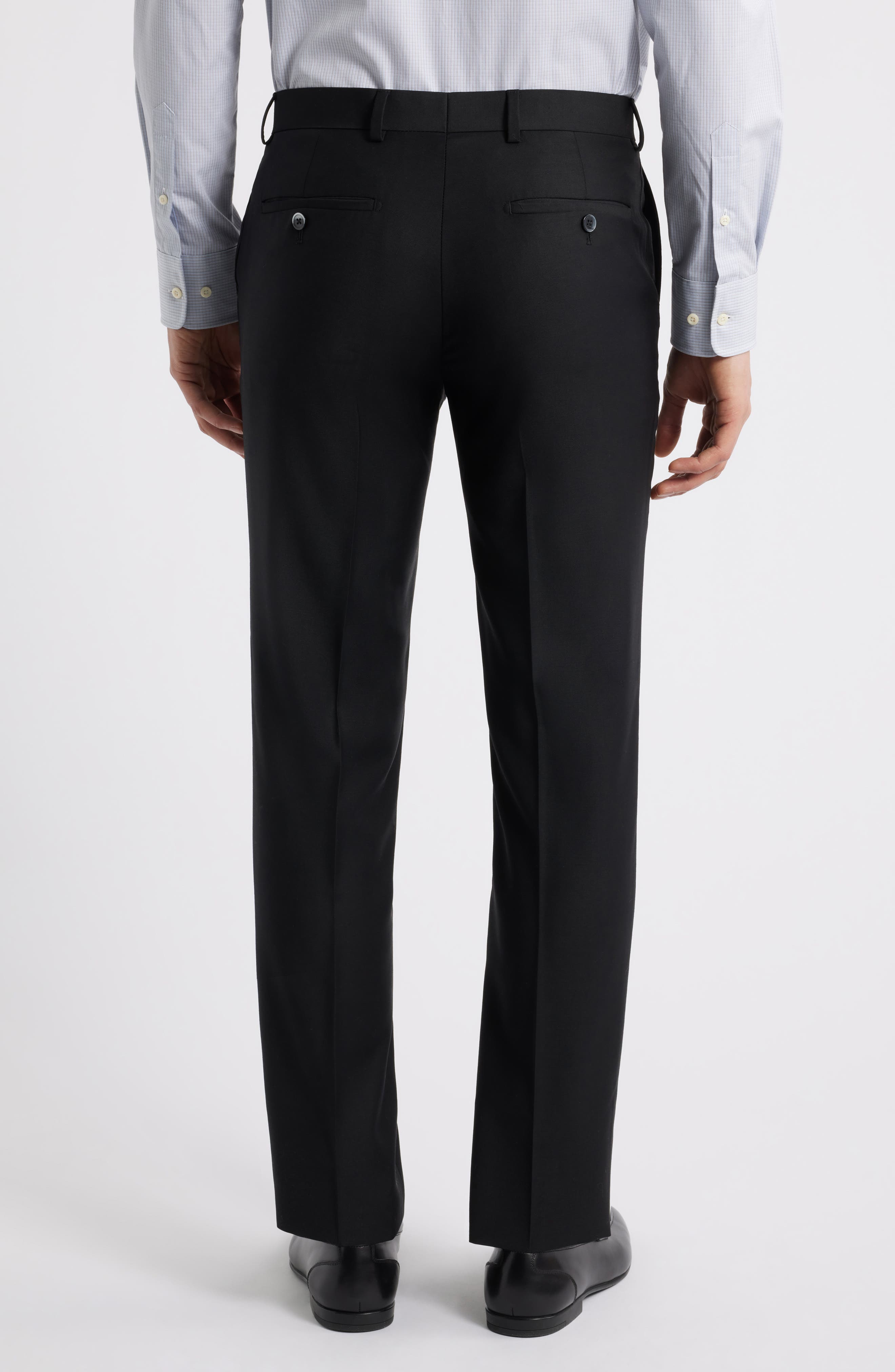 Slim Fit Flat Front Black Wool Dress Pants - image 2