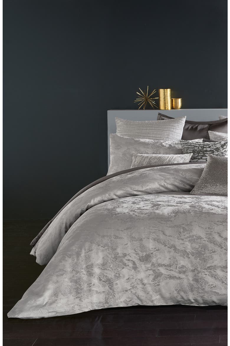 Luna Metallic Jacquard Duvet, Alternate, color, PLATINUM