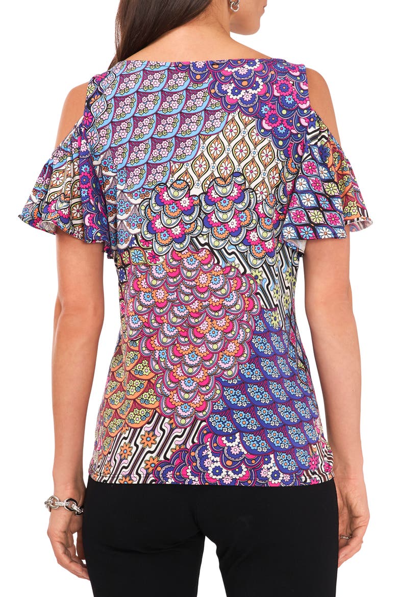 Print Cold Shoulder Top, Alternate, color, BLUE
