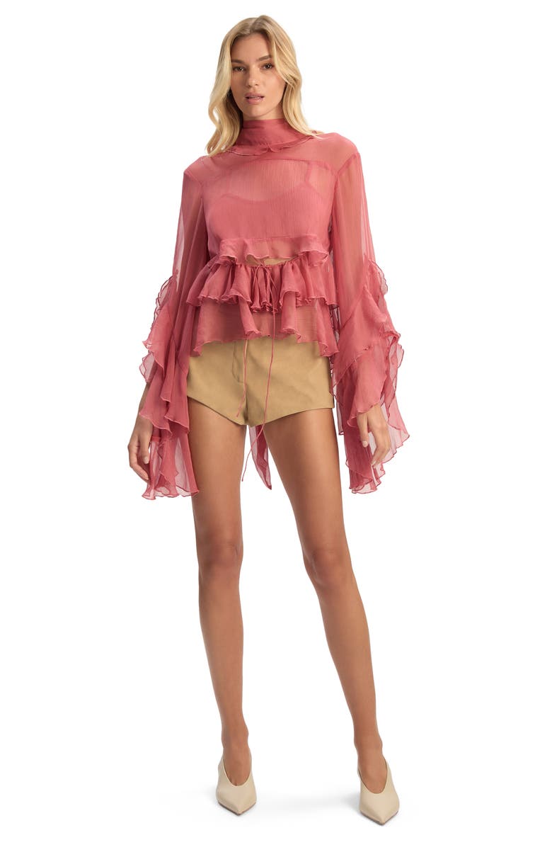 Bardot Anyssa Crinkle Chiffon Babydoll Top, Alternate, color, Rose