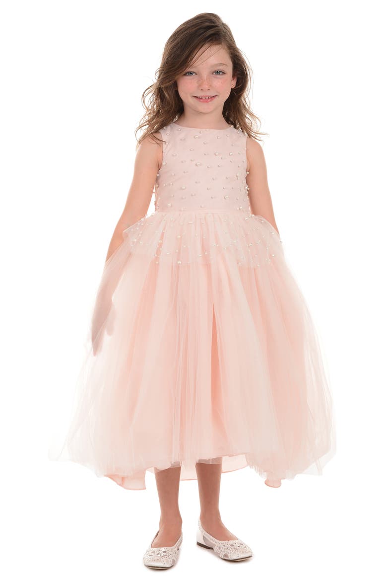 Imitation Pearl Beaded Peplum Dress, Alternate, color, BLUSH