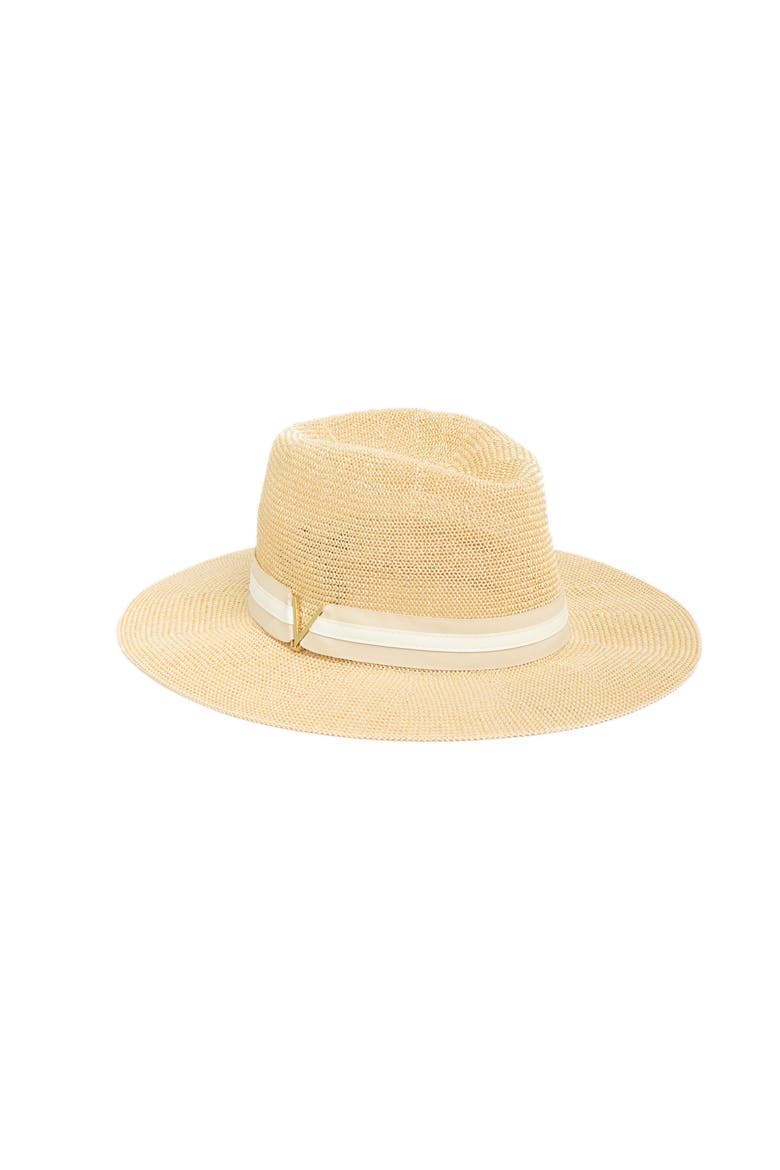 Grosgrain Faux Leather Band Panama Hat, Main, color, NATURAL