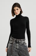 Brunello Cucinelli Lightweight turtleneck sweater in sparkling cashmere and silk rib knit
