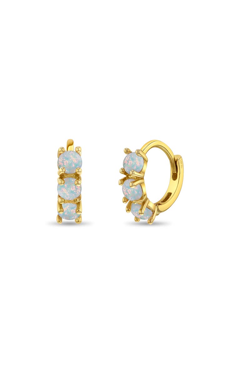 14k Gold Opal Pronged Hoops, Main, color, Opal