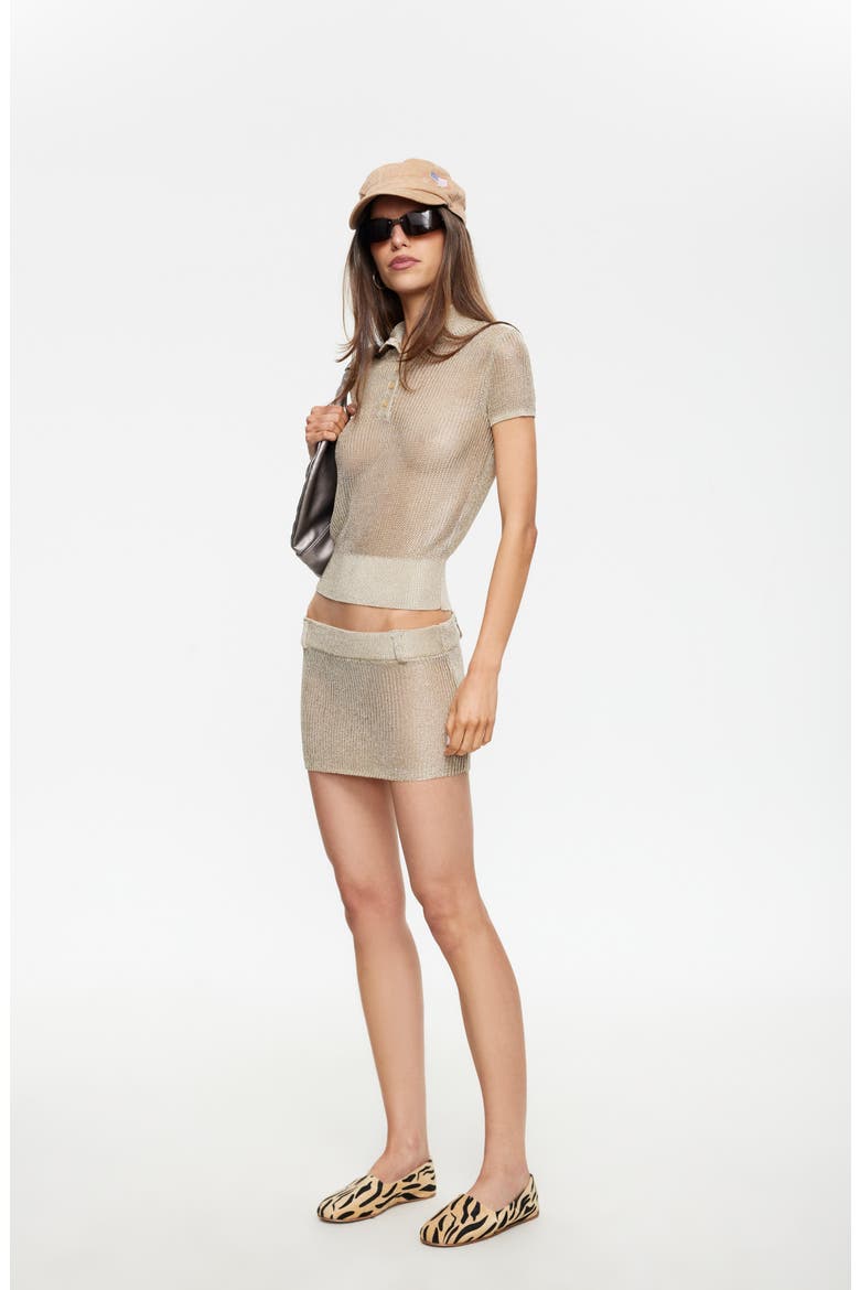 Matcha Knit Polo Tee, Alternate, color, GOLD