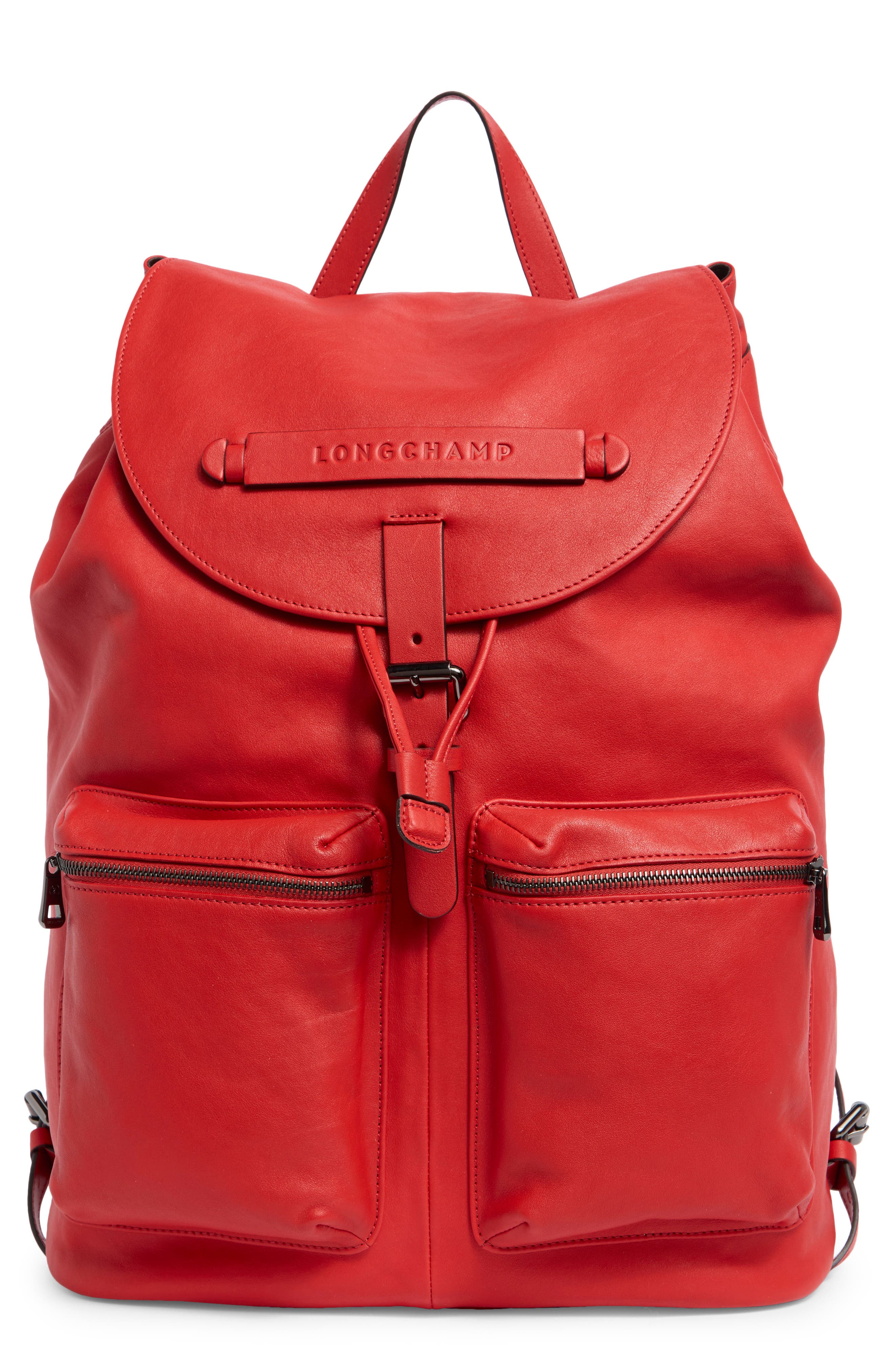 Longchamp 3D Leather Backpack, Main, color, Vermilion