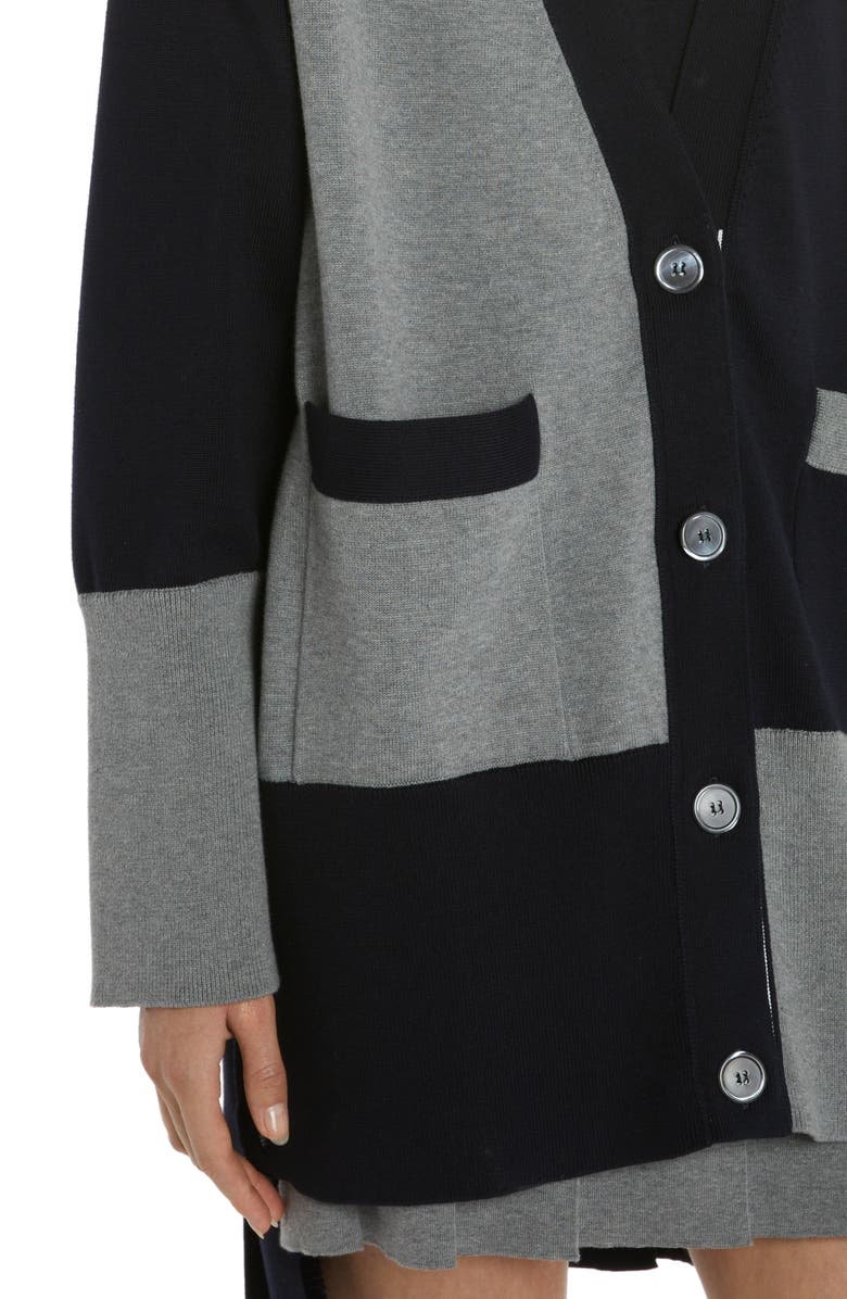 Thom Browne 4-Bar Colorblock V-Neck Cotton Cardigan, Alternate, color, 