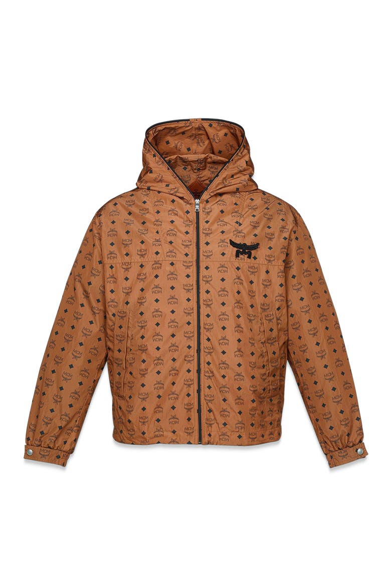 Monogram Print Windbreaker in ECONYL®, Alternate, color, Brown