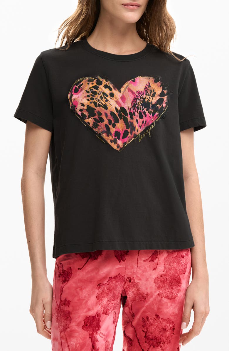 Desigual Heart Cotton Graphic T-Shirt, Main, color,