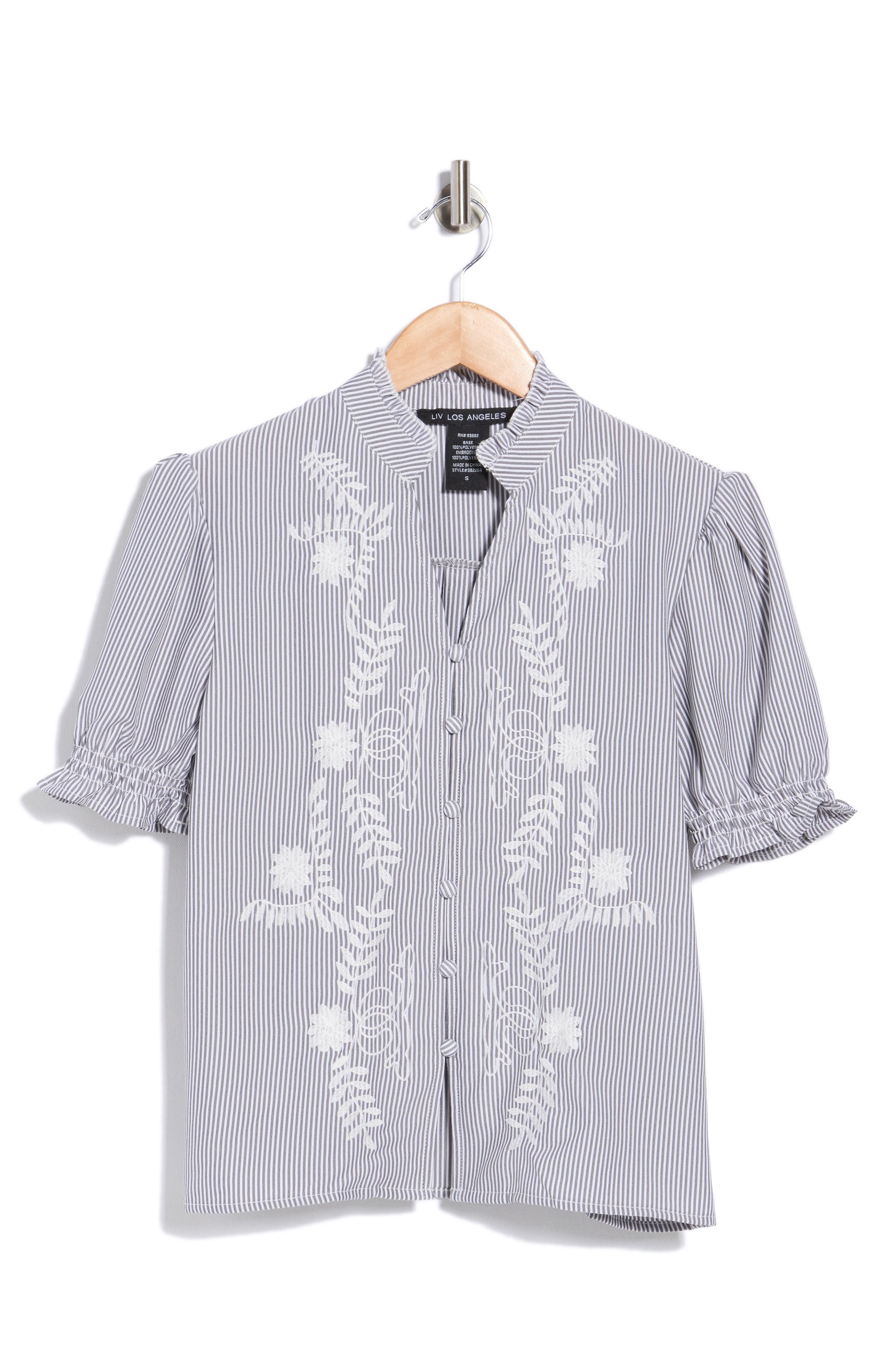 Embroidered Striped Short Sleeve Shirt