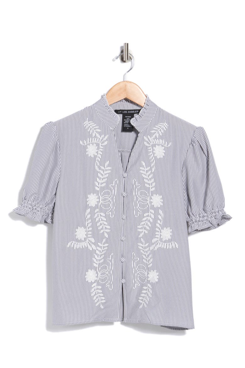 Embroidered Striped Short Sleeve Shirt, Main, color, BLACK/ WHITE