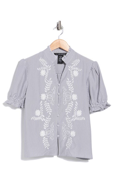 Embroidered Striped Short Sleeve Shirt