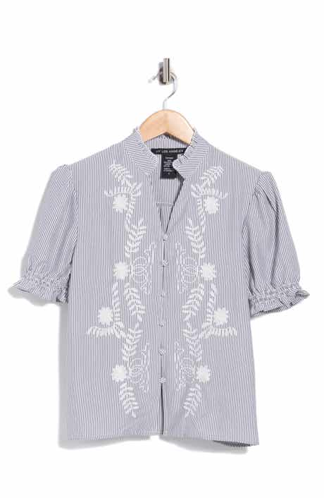 Embroidered Striped Short Sleeve Shirt