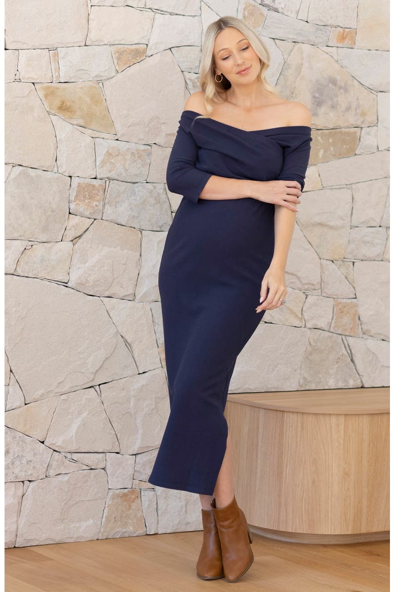 Two-Piece Maternity/Nursing Crop Top & Midi Skirt Set, Alternate, color, NAVY