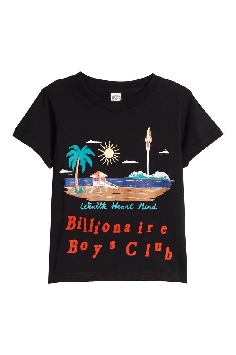 Kids' Space Beach Cotton Graphic T-Shirt, Main, color, BLACK
