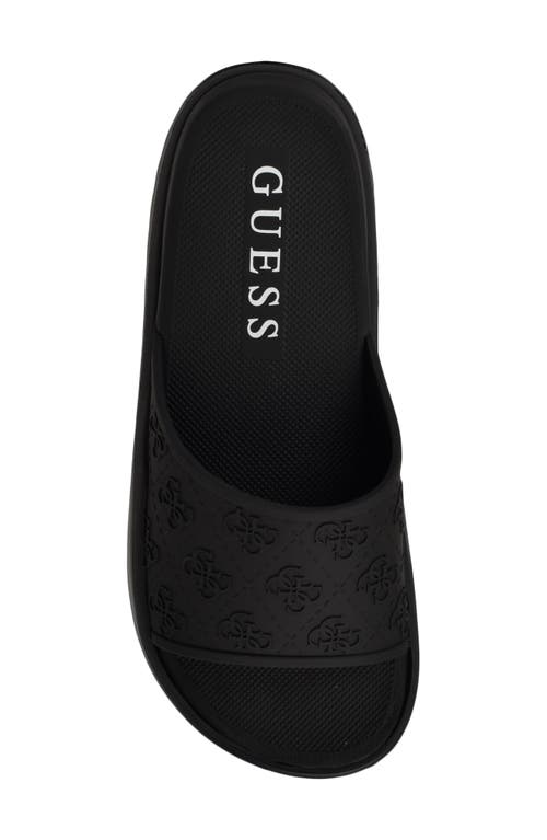 Guess Magaria Slide Sandal In Black Logo Multi
