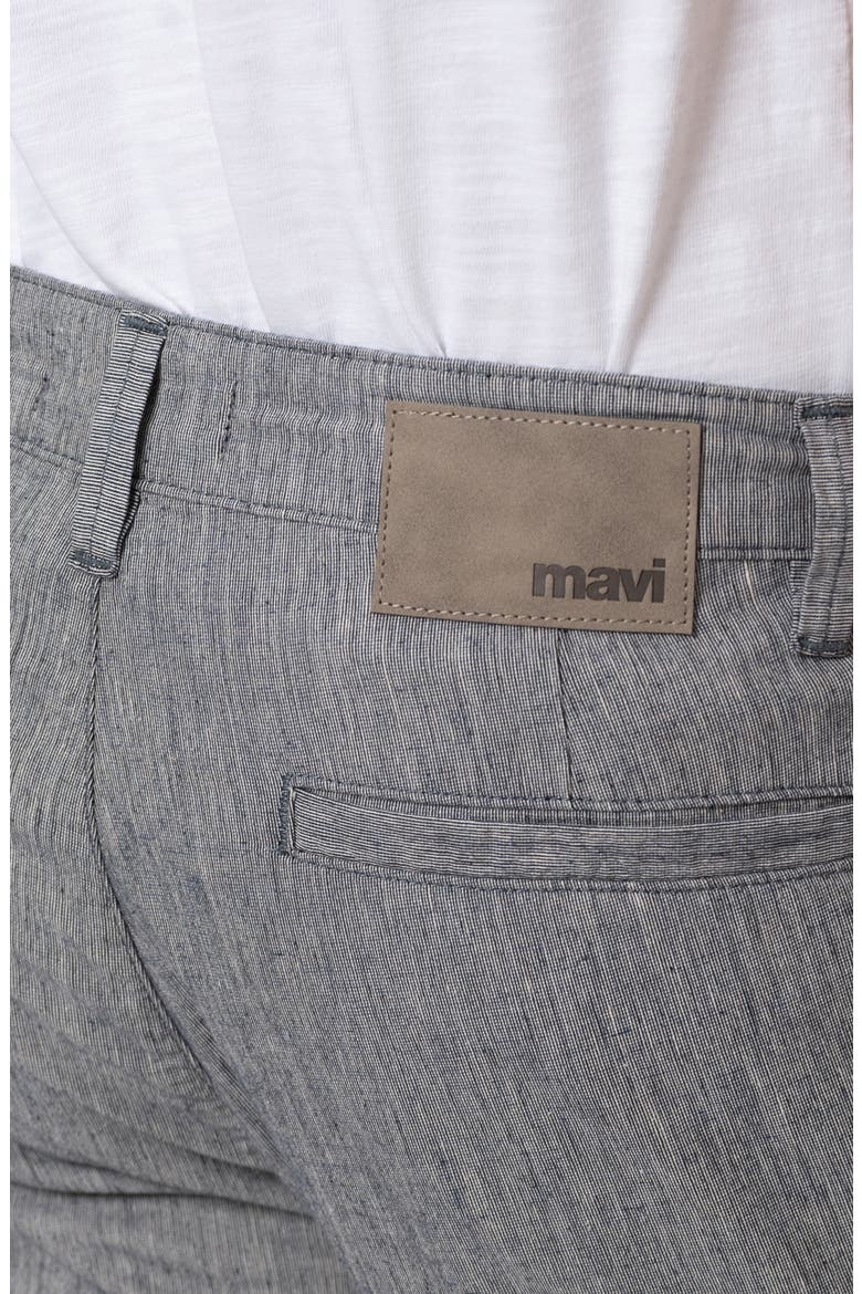 Noah Flat Front Slub Cotton & Linen Chino Shorts, Alternate, color, NAVY LINEN STRIPE