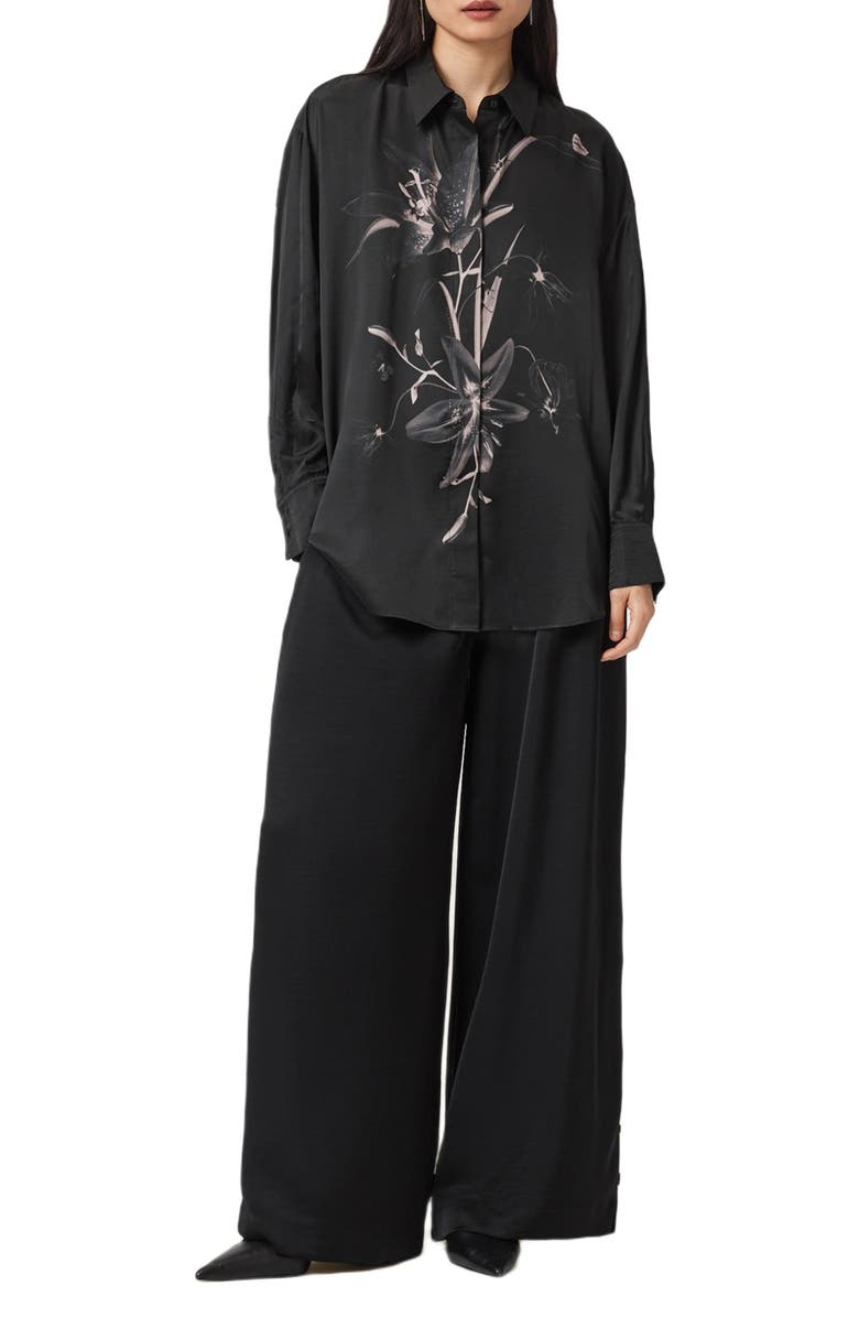 AllSaints Bernie Floral Print Long Sleeve Woven Shirt, Alternate, color, Petra Black