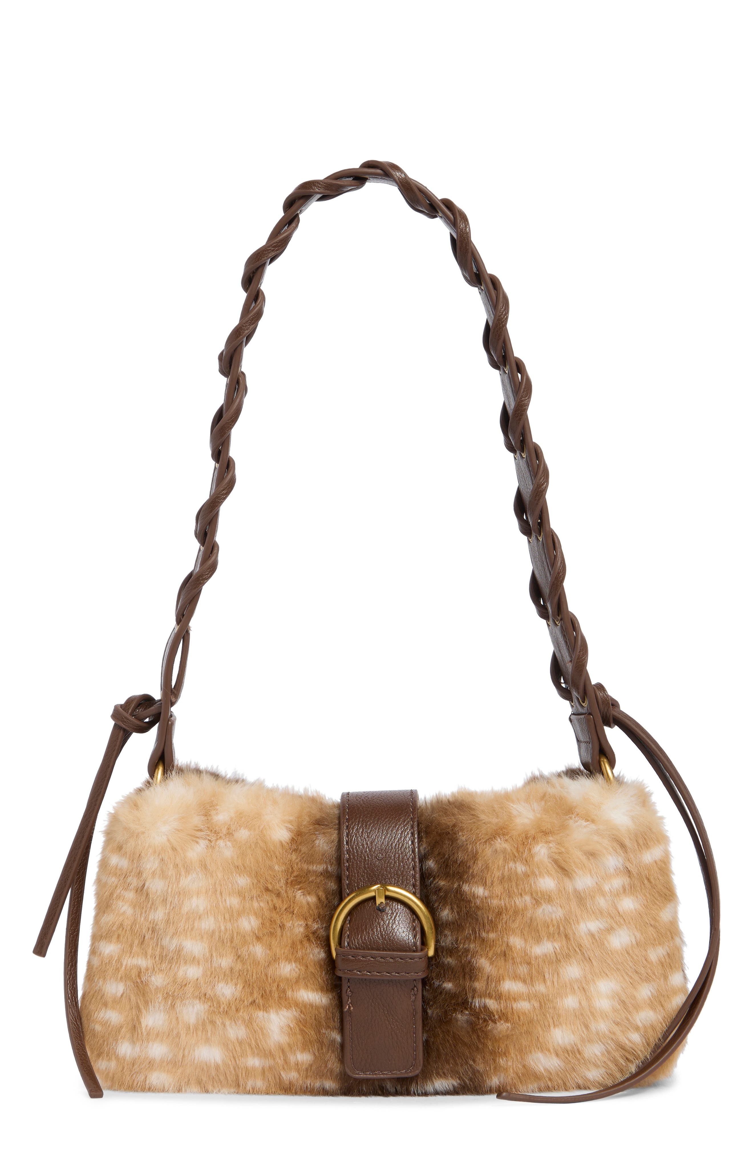 Faux Fur Baguette Shoulder Bag, Main, color, DEER