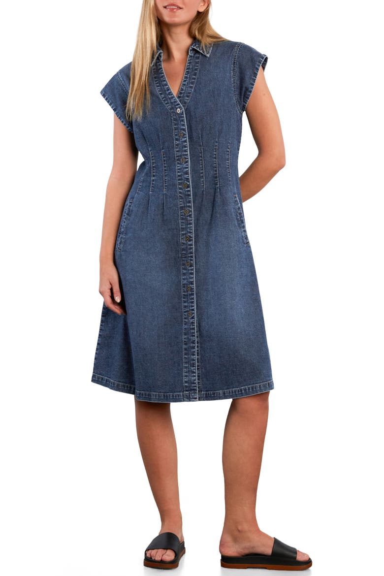 Perfect Pleats Denim Dress, Main, color, PETAL DENIM