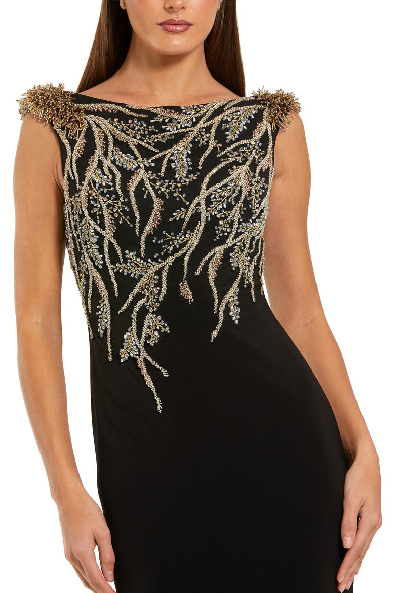 Hand Beaded Cap Sleeve Jersey Gown, Alternate, color, Black