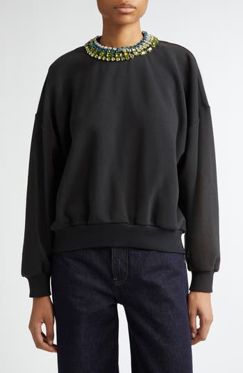 Brandy Mixed Crystal Detail Cotton Blend Sweatshirt
