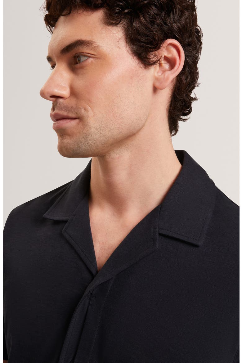 Fendry Cotton & Linen Knit Camp Shirt, Alternate, color, NAVY