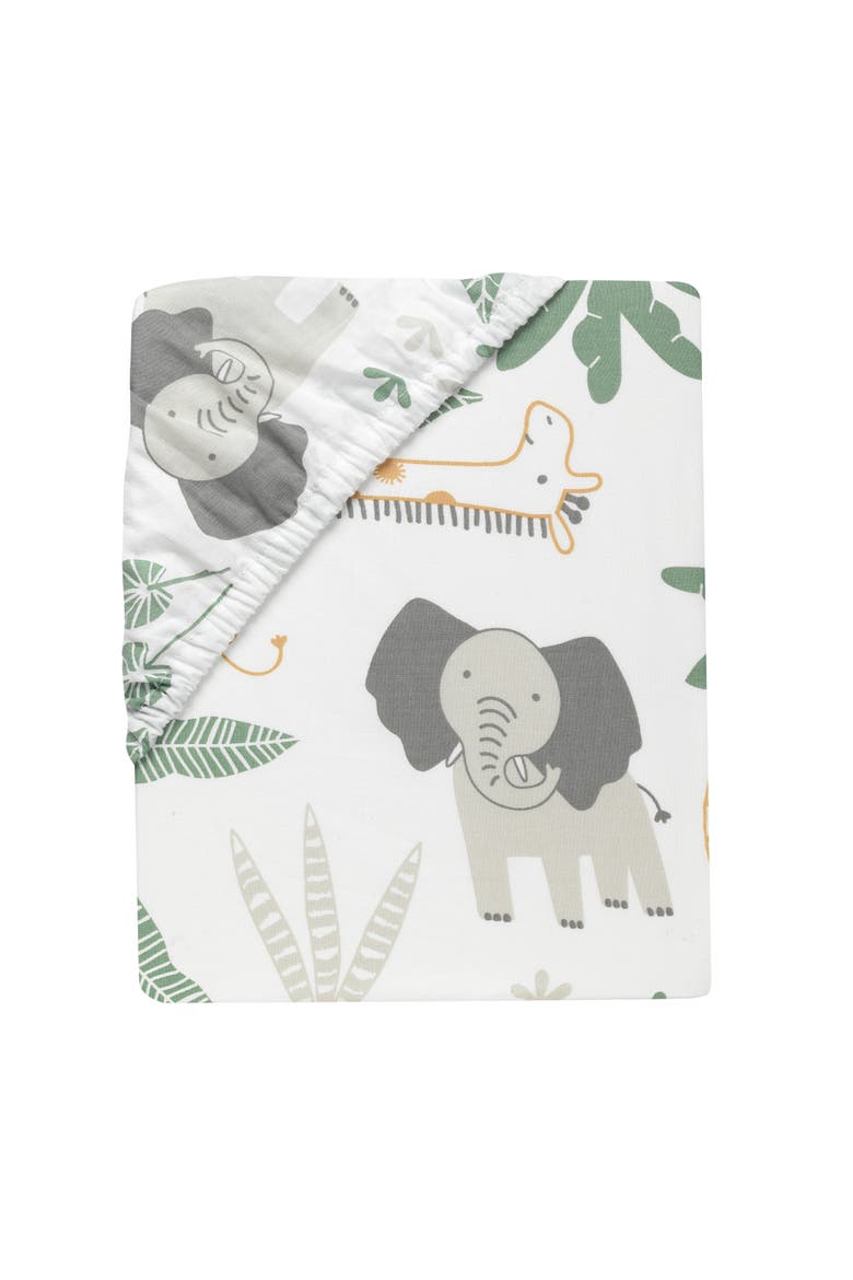 Jungle Friends 100% Cotton Safari Animals Baby Fitted Crib Sheet, Alternate, color, White Multicolor