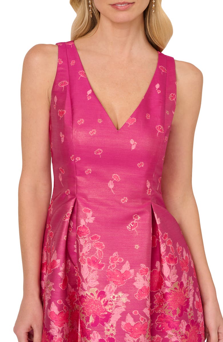 Adrianna Papell Metallic Border Jacquard Cocktail Dress, Alternate, color, 