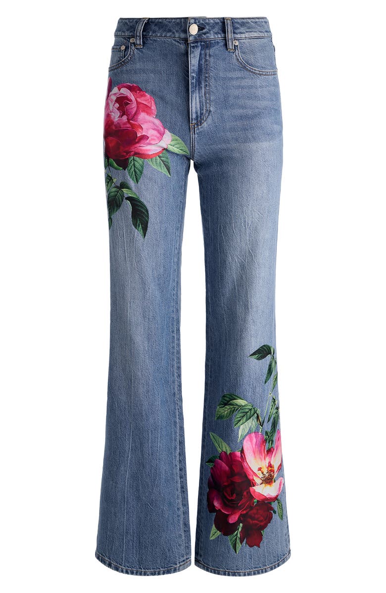 Alice + Olivia Chic Placed Floral Wide Leg Jeans, Alternate, color, Denver Bright Blue Bloom