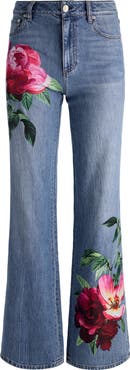 Alice + Olivia Chic Placed Floral Wide Leg Jeans