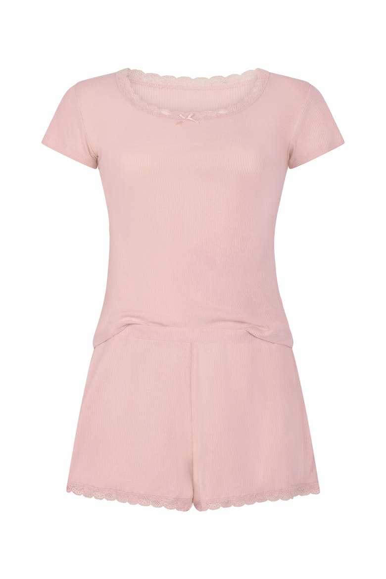 Rib Lace Pyjama Set, Alternate, color, Pale mauve